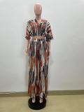 Irregular Stripe Print Loose Wide Leg Two Piece Set QOUY-M6034