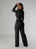 Solid Color Zipper Bodysuit And Pants 2 Piece Set CH-HR24062