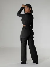 Solid Color Zipper Bodysuit And Pants 2 Piece Set CH-HR24062