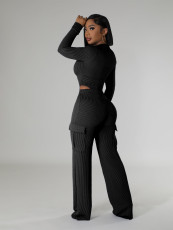 Solid Color Zipper Bodysuit And Pants 2 Piece Set CH-HR24062