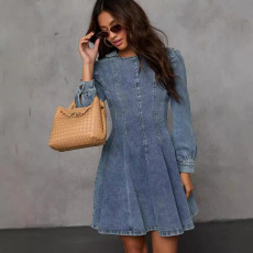 Fashion Patchwork Denim Midi Dress GYAN-750
