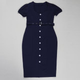 Plus Size Square Neck Solid Split Midi Dress NY-K3298