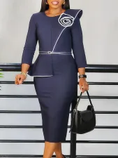 Solid Color Ruffles Pencil Skirt Two Piece Set GMLF-D3299