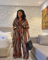 Irregular Stripe Print Loose Wide Leg Two Piece Set QOUY-M6034