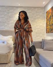 Irregular Stripe Print Loose Wide Leg Two Piece Set QOUY-M6034