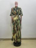 Irregular Stripe Print Loose Wide Leg Two Piece Set QOUY-M6034