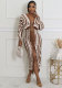 Long Sleeve Print Pleated Split Long Dress XHXF-434