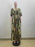 Irregular Stripe Print Loose Wide Leg Two Piece Set QOUY-M6034