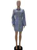 Stripe Print Long Sleeve Shirt Dress QOUY-M6002