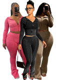 Fashion Hooded Long Sleeve Flare Pants 2 Piece Set CH-HR24063
