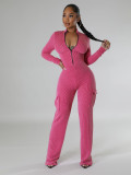 Solid Color Zipper Bodysuit And Pants 2 Piece Set CH-HR24062
