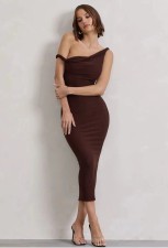 Slash Neck Pleated Slim Maxi Dress QOUY-M6030