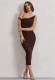 Slash Neck Pleated Slim Maxi Dress QOUY-M6030