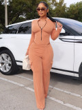 Solid Color Zipper Bodysuit And Pants 2 Piece Set CH-HR24062