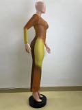 Slash Shoulder Single Sleeve Gradient Dress QOUY-M6029