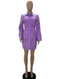 Stripe Print Long Sleeve Shirt Dress QOUY-M6002
