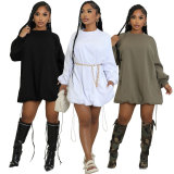 Solid Color Long Sleeve Loose Mini Dress XHXF-435