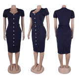 Plus Size Square Neck Solid Split Midi Dress NY-K3298