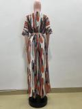 Irregular Stripe Print Loose Wide Leg Two Piece Set QOUY-M6034
