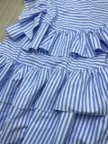 Slant Shoulder Vintage Ruffle Stripe Dress QOUY-M6037