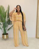 V Neck Print Loose Two Piece Pants Set QOUY-M6026