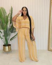 V Neck Print Loose Two Piece Pants Set QOUY-M6026