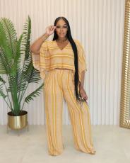 V Neck Print Loose Two Piece Pants Set QOUY-M6026