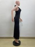 Deep V Neck Halter Backless Split Maxi Dress QOUY-M6032