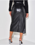 Pleated Split Irregular PU Leather Skirt  QOUY-M6006