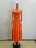 Solid Sleeveless Knits Long Skirt Suit QOUY-M6017