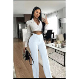 White High Waist Straight Pants QOUY-M6001