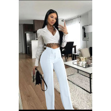 White High Waist Straight Pants QOUY-M6001