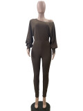 Solid Color Slash Shoulder Two Piece Pants Set QOUY-M6005