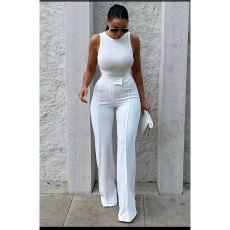 White High Waist Straight Pants QOUY-M6001