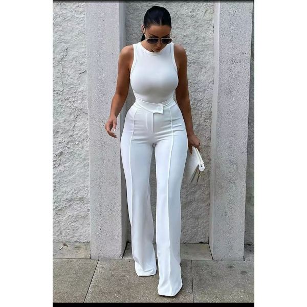 White High Waist Straight Pants QOUY-M6001