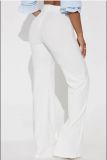 White High Waist Straight Pants QOUY-M6001
