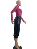 Pleated Split Irregular PU Leather Skirt  QOUY-M6006