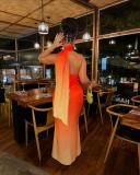 Neck-hang Slash-shoulder Gradient Backless Dress QOUY-M6028