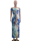 Print One Shoulder Split Maxi Dress QOUY-M6025