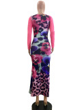Mesh Fishtail Ruffle Printed Dress QOUY-M6039