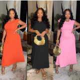 Solid Sleeveless Knits Long Skirt Suit QOUY-M6017