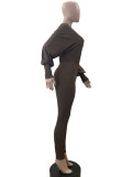 Solid Color Slash Shoulder Two Piece Pants Set QOUY-M6005