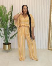 V Neck Print Loose Two Piece Pants Set QOUY-M6026