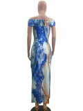 Print One Shoulder Split Maxi Dress QOUY-M6025
