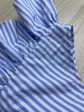 Slant Shoulder Vintage Ruffle Stripe Dress QOUY-M6037