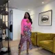 Mesh Fishtail Ruffle Printed Dress QOUY-M6039