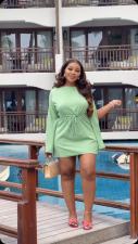 Split Drawstring Solid Color Mini Dress QOUY-M6050