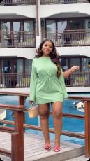 Split Drawstring Solid Color Mini Dress QOUY-M6050