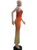Neck-hang Slash-shoulder Gradient Backless Dress QOUY-M6028