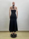 Deep V Neck Halter Backless Split Maxi Dress QOUY-M6032